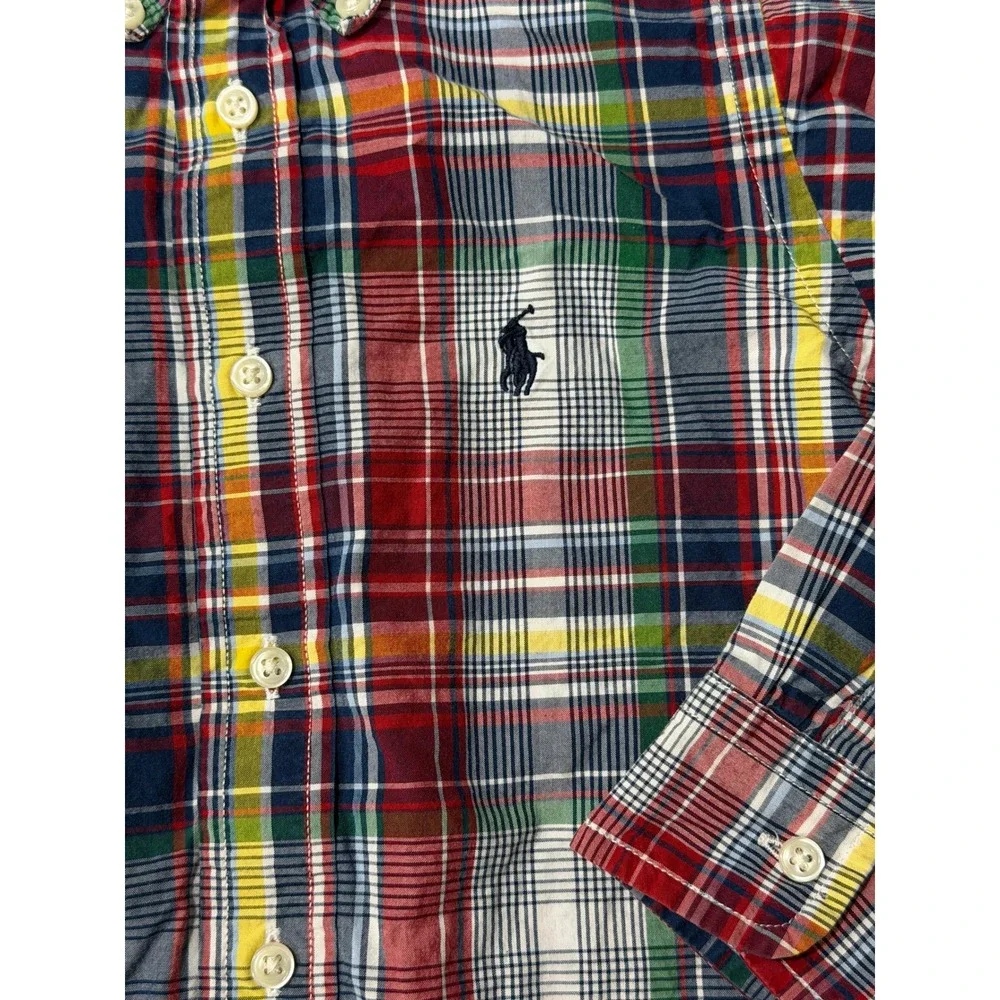 Ralph Lauren Kids‎ Boys Multi Color Plaid Button Down Shirt Size 4 4T B52